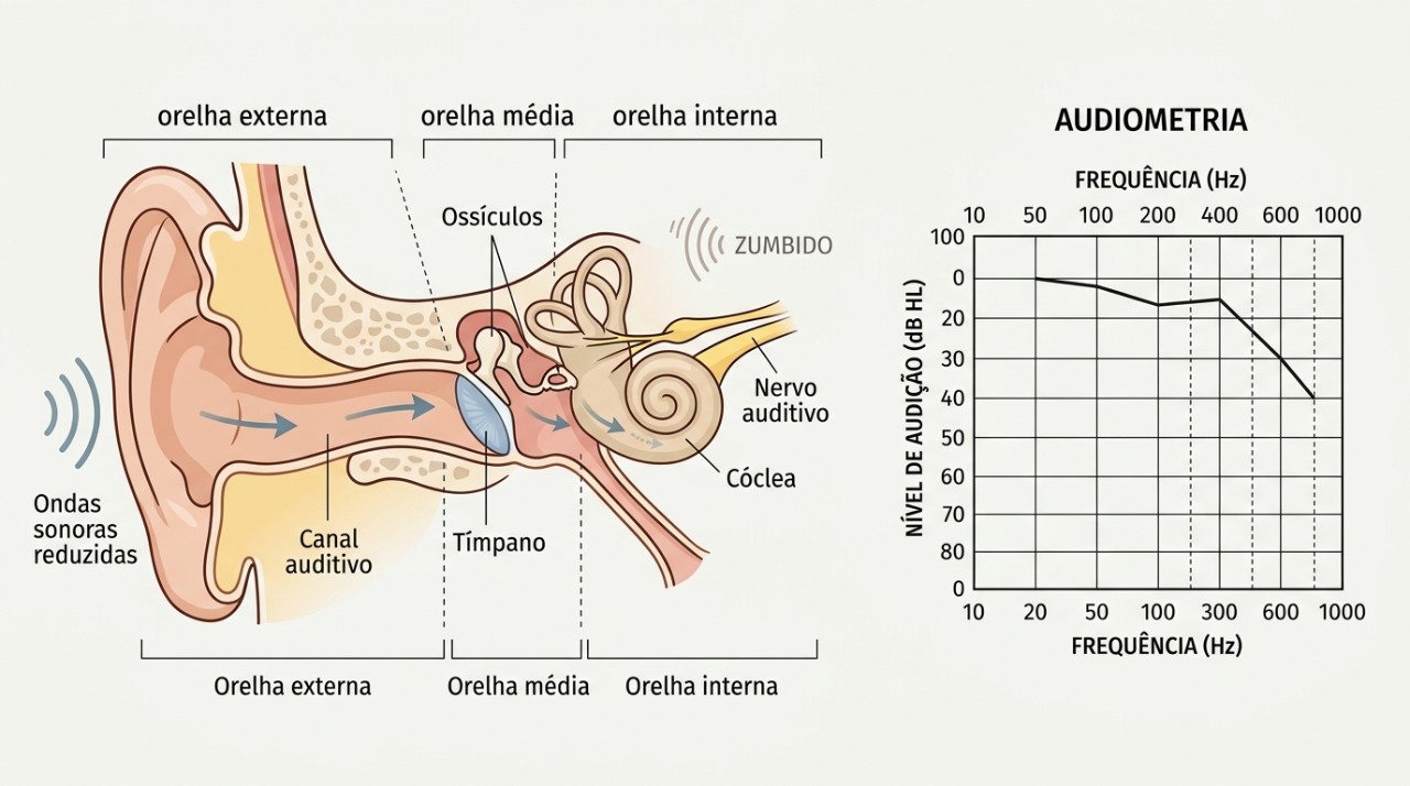 A audiometria pode ajudar a identificar perda auditiva associada ao zumbido.