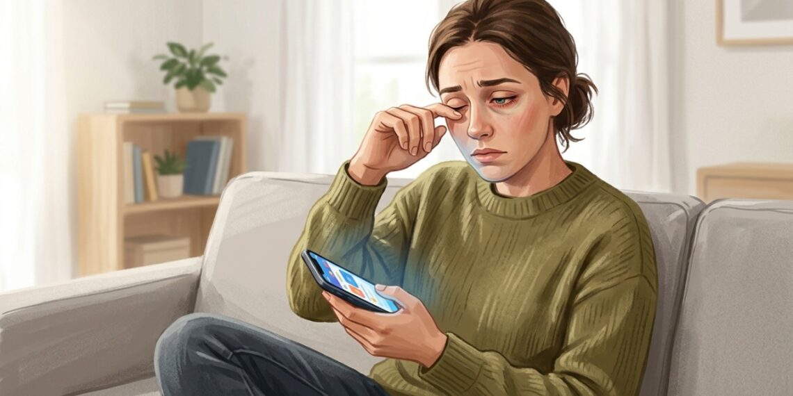 Ardência e sensação de areia após muito tempo no celular podem estar relacionadas ao ressecamento dos olhos.