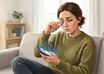 Ardência e sensação de areia após muito tempo no celular podem estar relacionadas ao ressecamento dos olhos.
