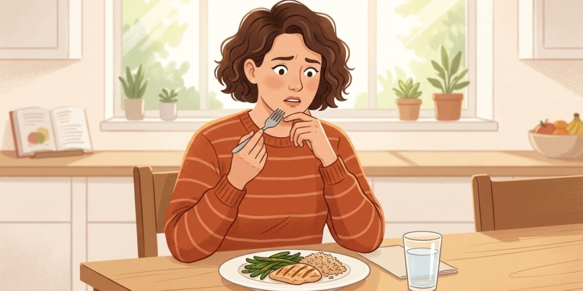 Comida sem gosto pode estar relacionada a alterações no olfato, boca seca ou outros problemas na boca e no nariz.