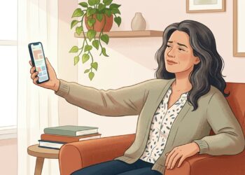 Afastar o celular para enxergar melhor de perto pode ser um sinal comum de presbiopia após os 40 anos.