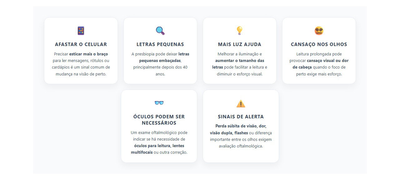 Sinais de que a visão de perto está mudando