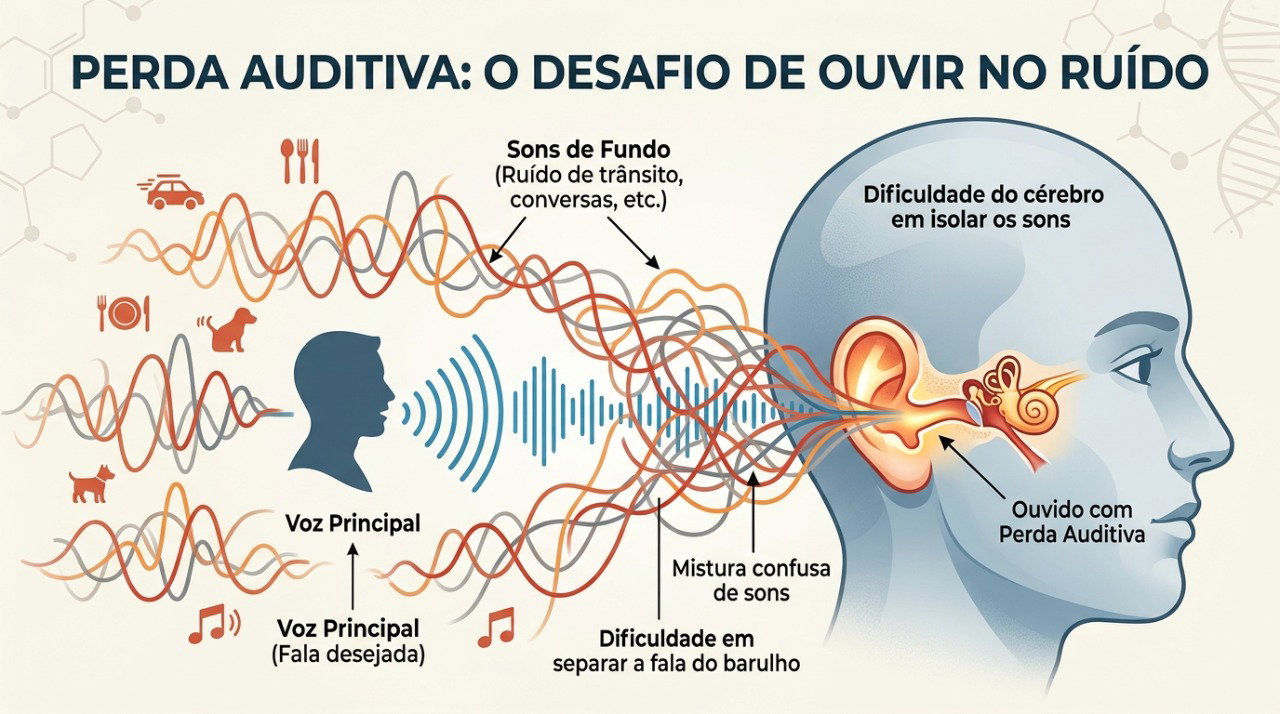A perda auditiva pode dificultar a compreensão de palavras mesmo quando a pessoa ainda consegue perceber os sons ao redor.