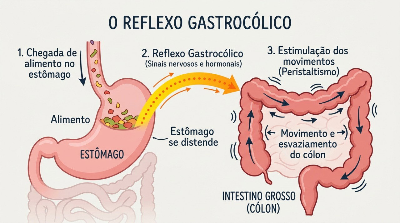O reflexo gastrocólico faz o intestino grosso se movimentar pouco depois que o estômago recebe uma refeição.