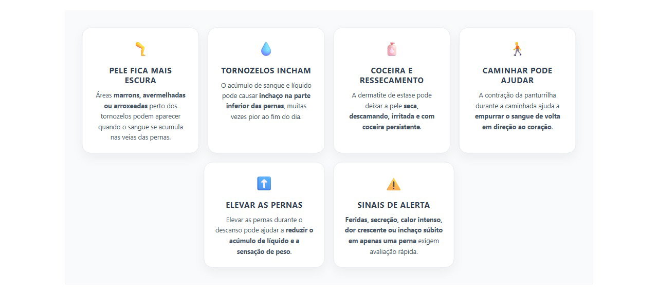 Tornozelo escuro, inchado e coçando: sinais de circulação venosa ruim