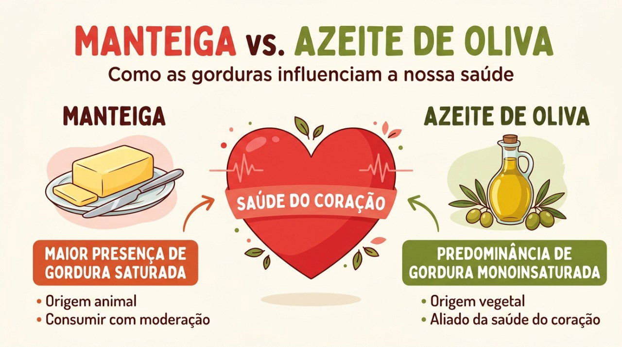 Trocar parte da gordura saturada da manteiga por gorduras insaturadas do azeite pode favorecer o controle do colesterol LDL.