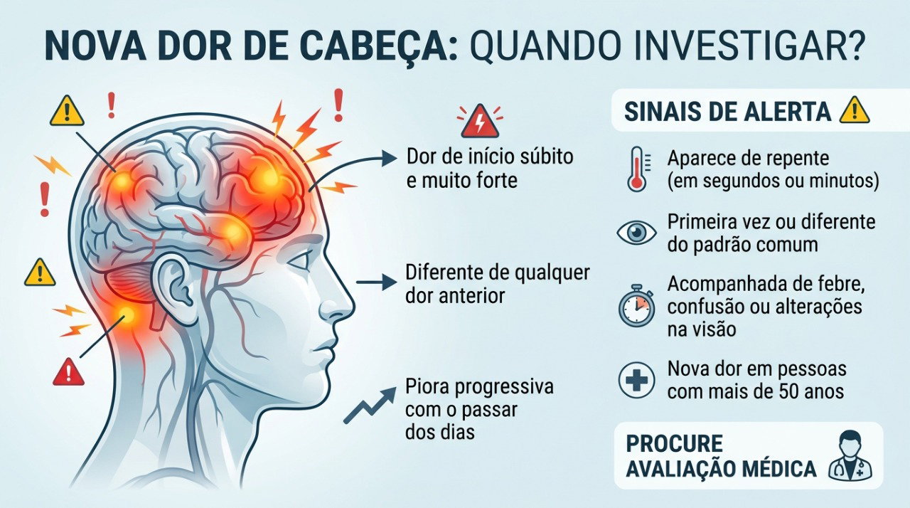 Uma dor de cabeça nova, mais frequente ou diferente do padrão habitual precisa ser avaliada com atenção.