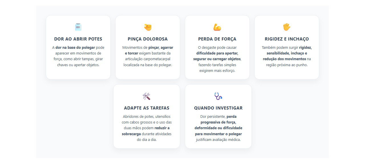 Sinais de desgaste na articulação do polegar