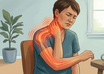 Dor no pescoço que se espalha para o braço pode estar relacionada à irritação de uma raiz nervosa cervical.