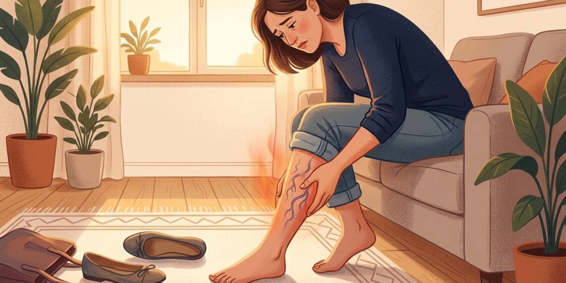 Varizes podem causar peso, ardência e inchaço nas pernas, especialmente após muitas horas em pé ou sentado.