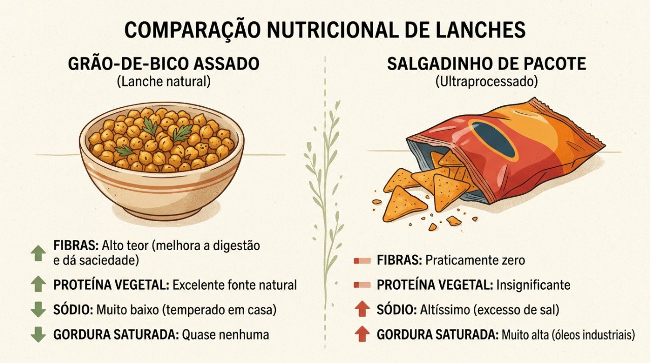 Comparar sódio, gordura saturada e tamanho da porção ajuda a escolher lanches mais favoráveis ao coração.
