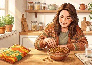 Grão-de-bico torrado com pouco sal tende a ser uma opção mais nutritiva do que muitos salgadinhos ultraprocessados.
