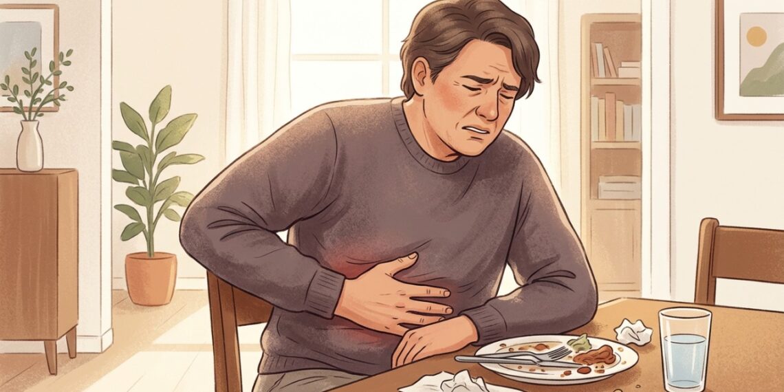 Dor na parte superior direita da barriga após refeições pesadas pode levantar a suspeita de problema na vesícula.