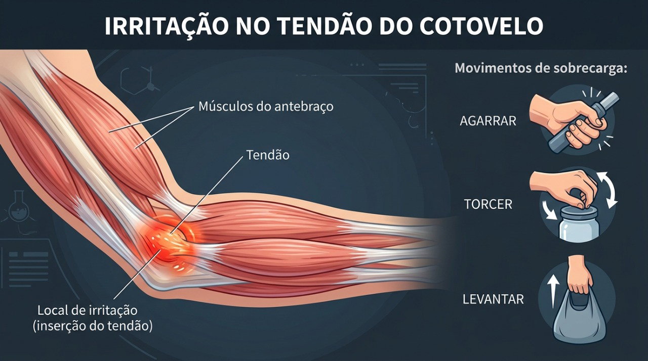 Movimentos repetitivos do punho e da mão podem sobrecarregar os tendões ligados ao cotovelo.