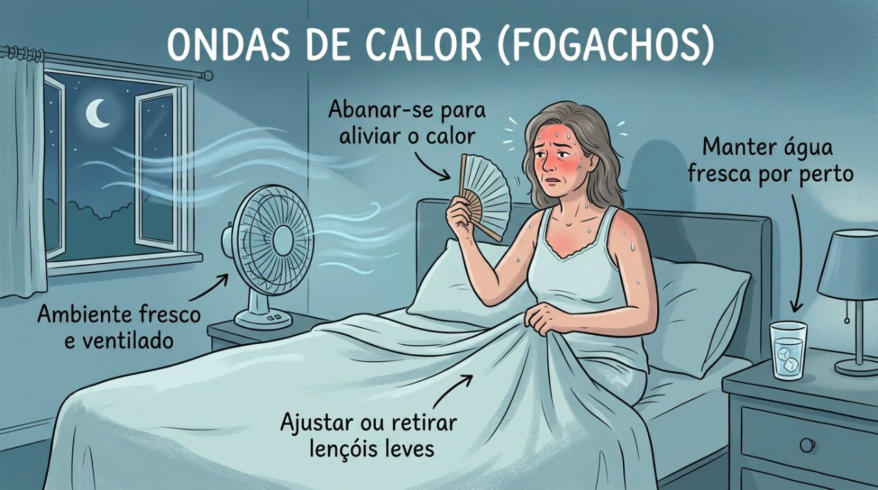 Manter o quarto fresco e adaptar roupas de cama pode reduzir o desconforto dos calorões noturnos.
