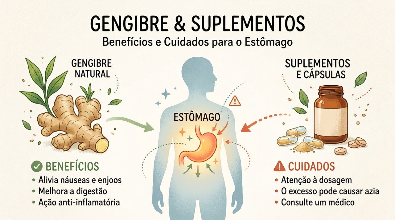 Suplementos de gengibre podem ter doses mais concentradas e exigem cautela em algumas situações.