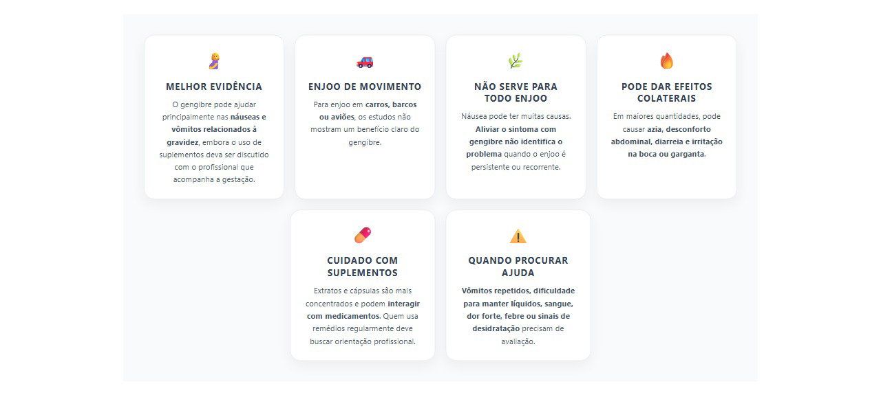 Gengibre para enjoo: quando pode ajudar e quando é preciso cautela