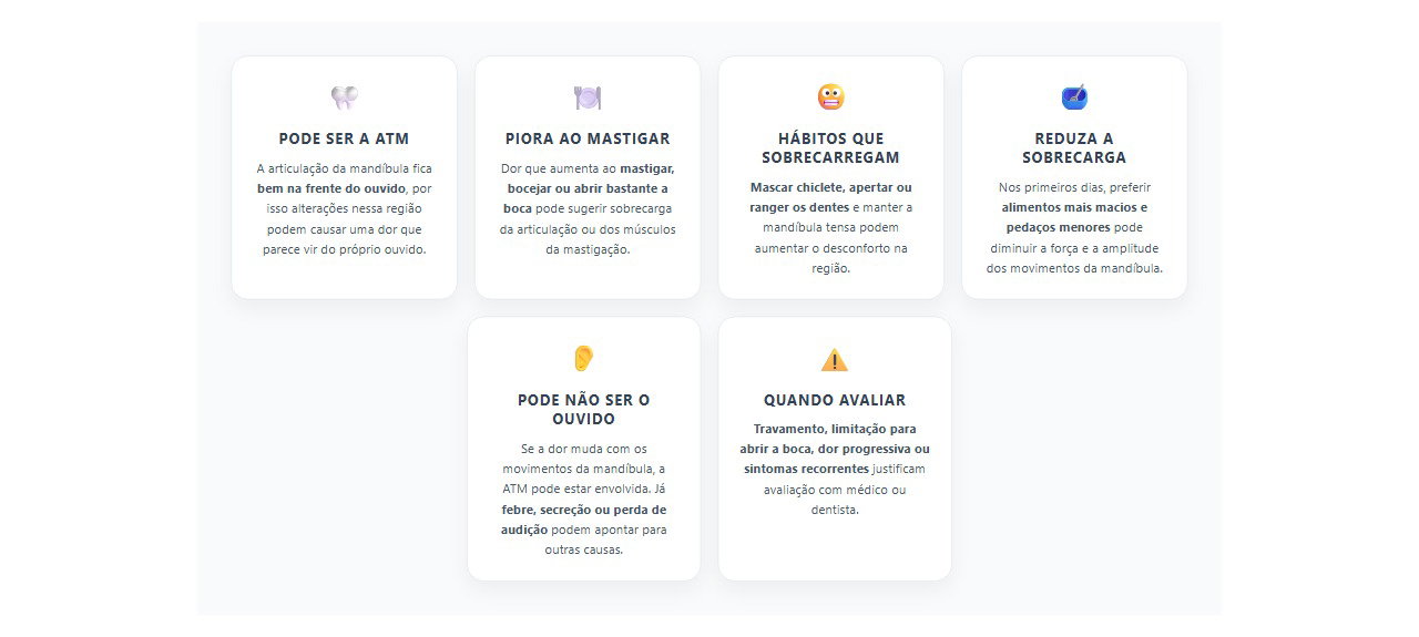 Dor na frente do ouvido ao mastigar: sinais de que a ATM pode estar envolvida