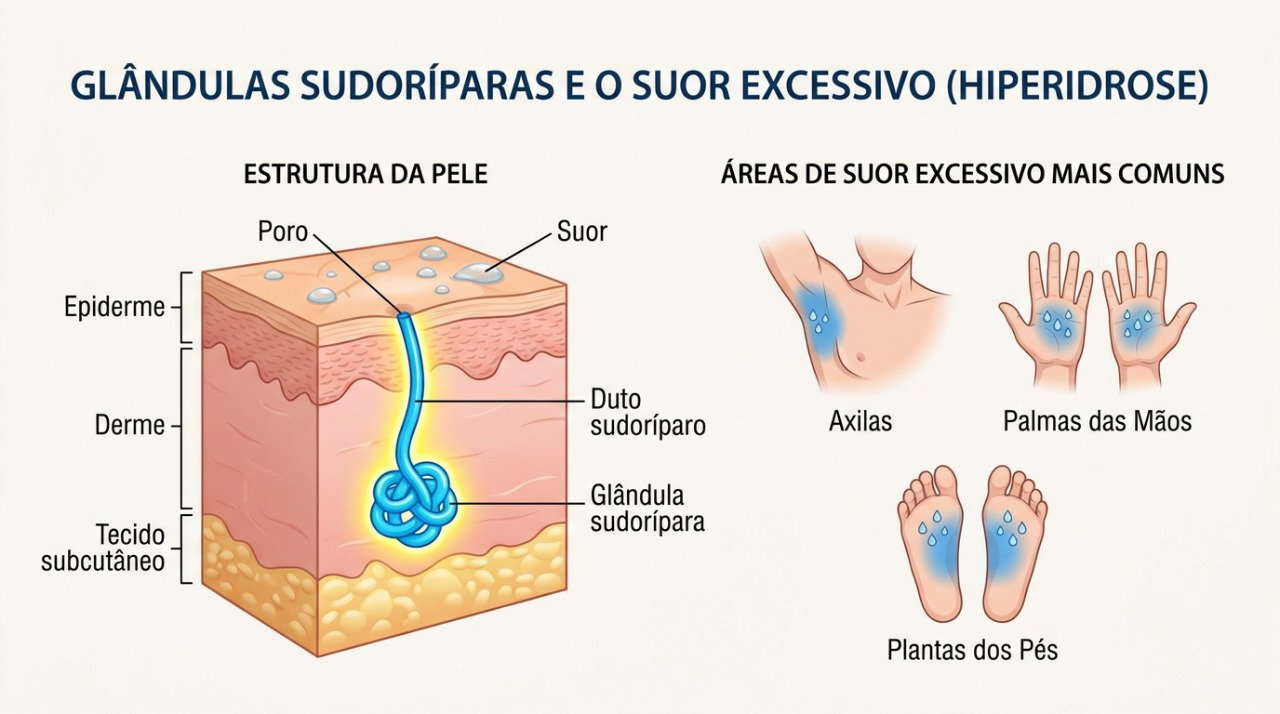 A hiperidrose pode causar transpiração intensa mesmo sem calor ou atividade física.