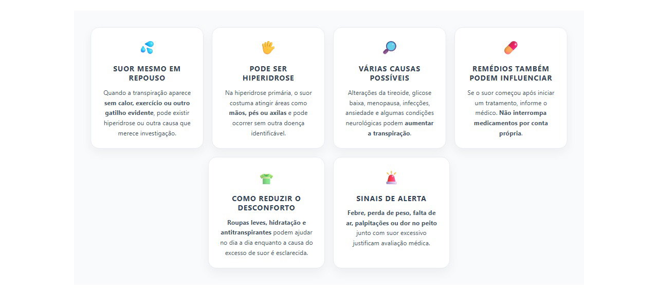 Suor excessivo sem calor: sinais de que vale investigar a causa
