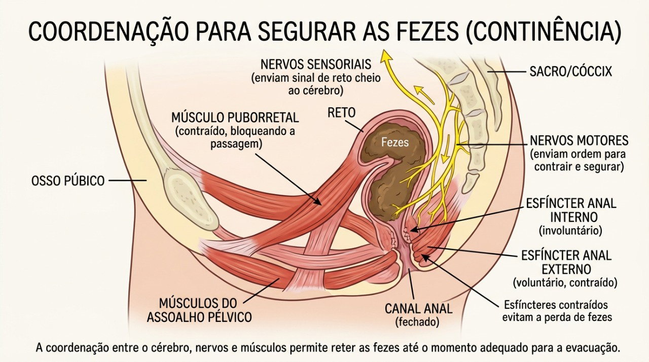 O controle intestinal depende da ação conjunta do reto, dos músculos e dos nervos.