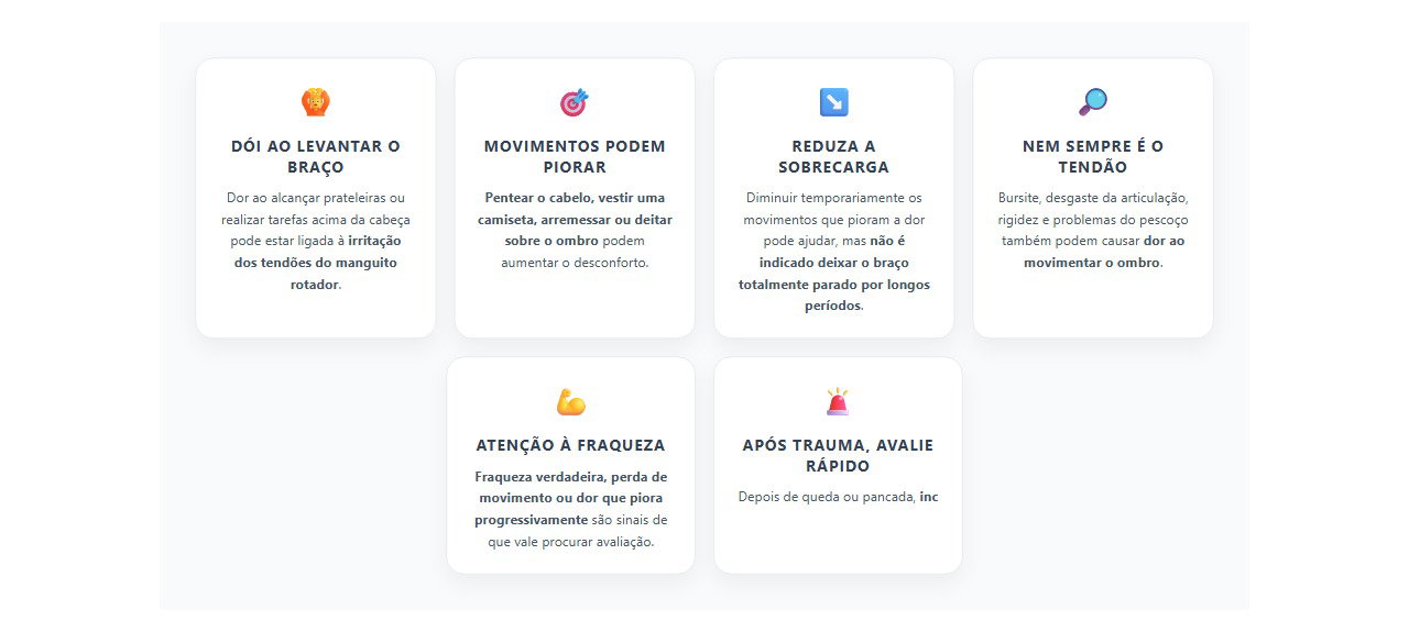 Dor no ombro ao levantar o braço: sinais de irritação nos tendões