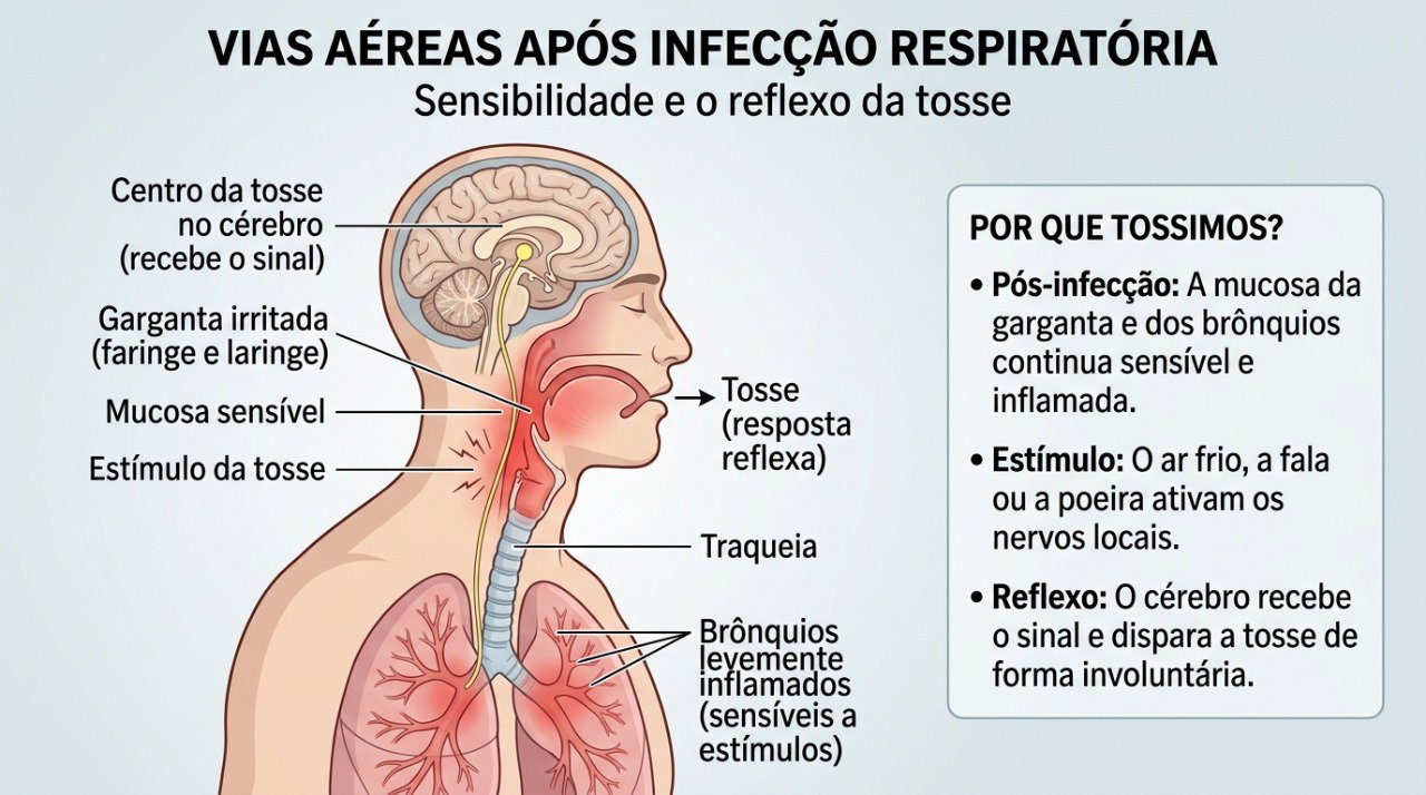 A irritação das vias aéreas pode manter a tosse mesmo depois que os outros sintomas da gripe desaparecem.