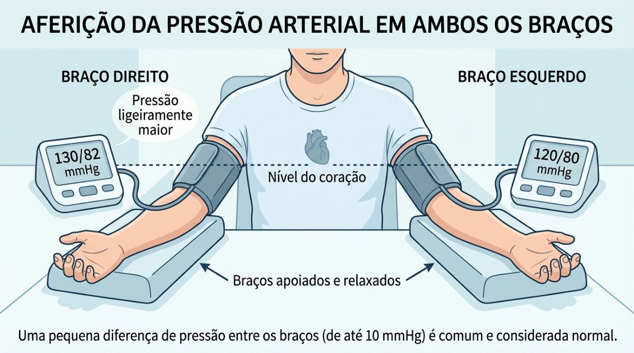 Quando um braço apresenta valores mais altos de forma consistente, ele costuma ser usado como referência no acompanhamento.