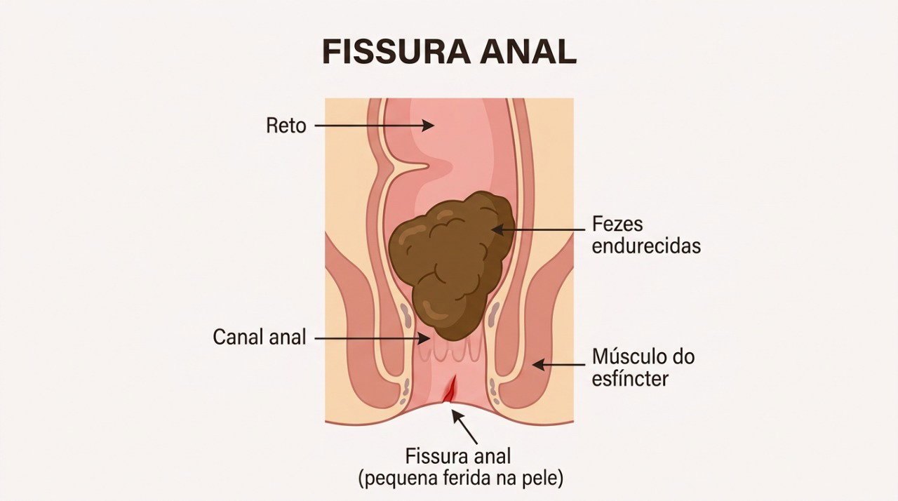 Fezes duras podem provocar uma pequena fissura na pele da região anal e causar dor e sangue vivo.