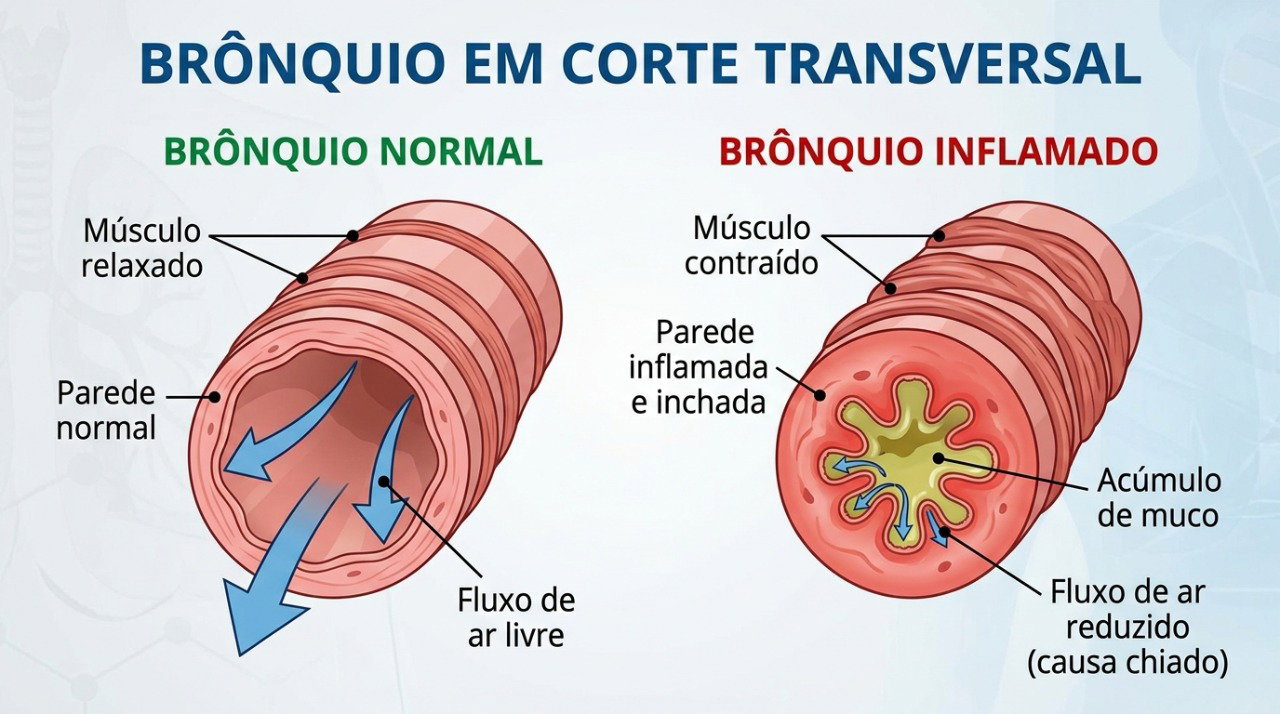 Vias respiratórias inflamadas e estreitadas podem dificultar a passagem do ar e provocar chiado.