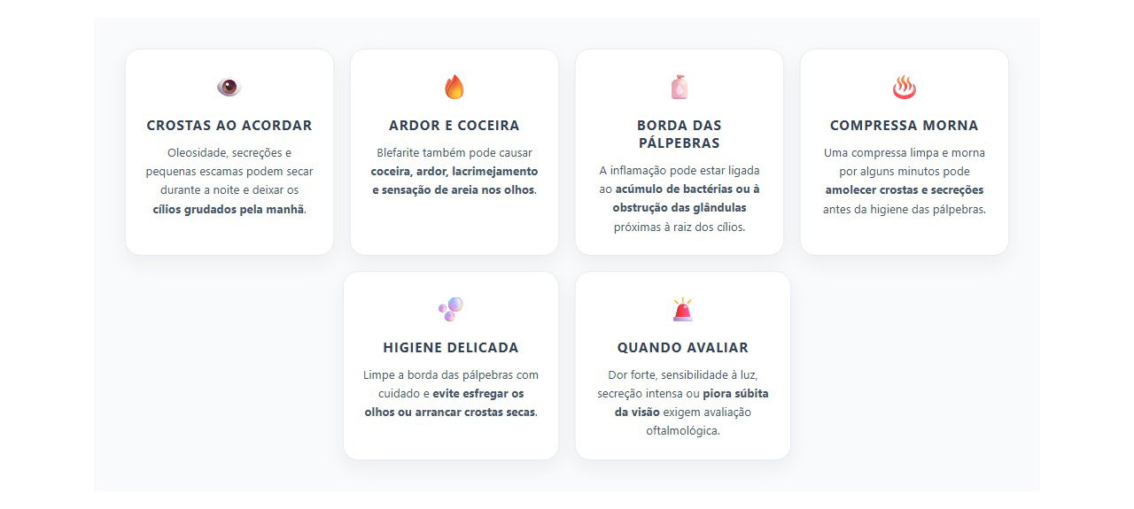 Crostas nos cílios ao acordar: sinais de inflamação nas pálpebras