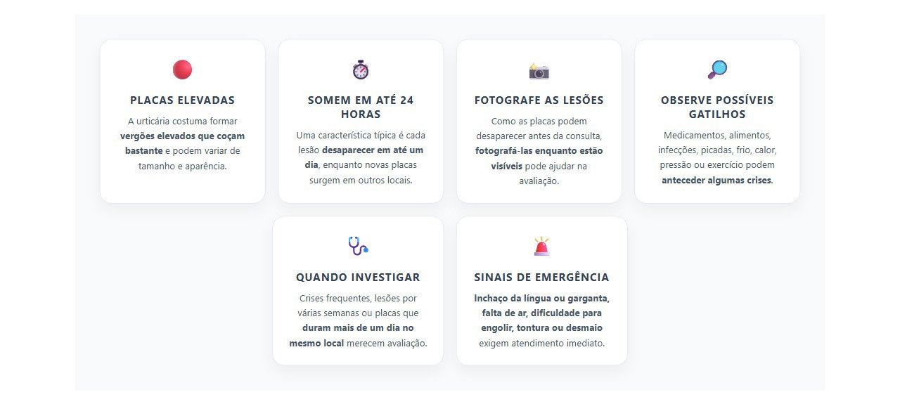 Placas que coçam e somem rápido: sinais que combinam com urticária