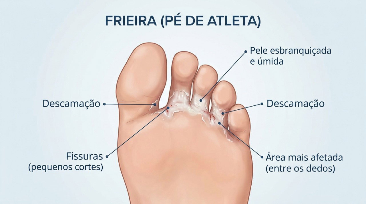 A micose costuma causar coceira, descamação e rachaduras principalmente entre os dedos dos pés.