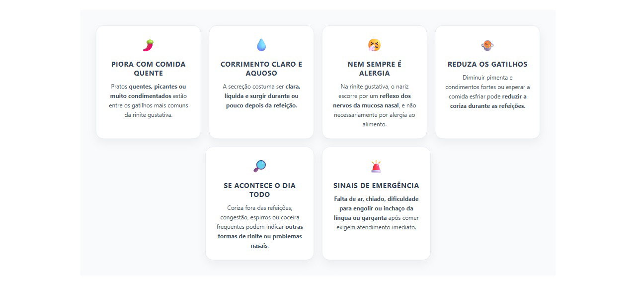 Nariz escorrendo ao comer: sinais que combinam com rinite gustativa