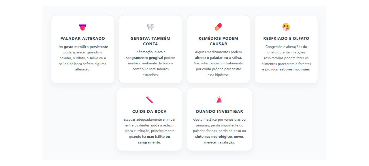 Gosto metálico persistente: causas que vale investigar