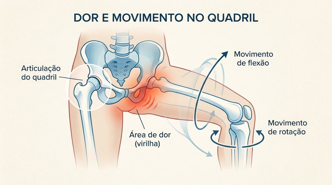 Rigidez e limitação dos movimentos do quadril podem dificultar tarefas do dia a dia.