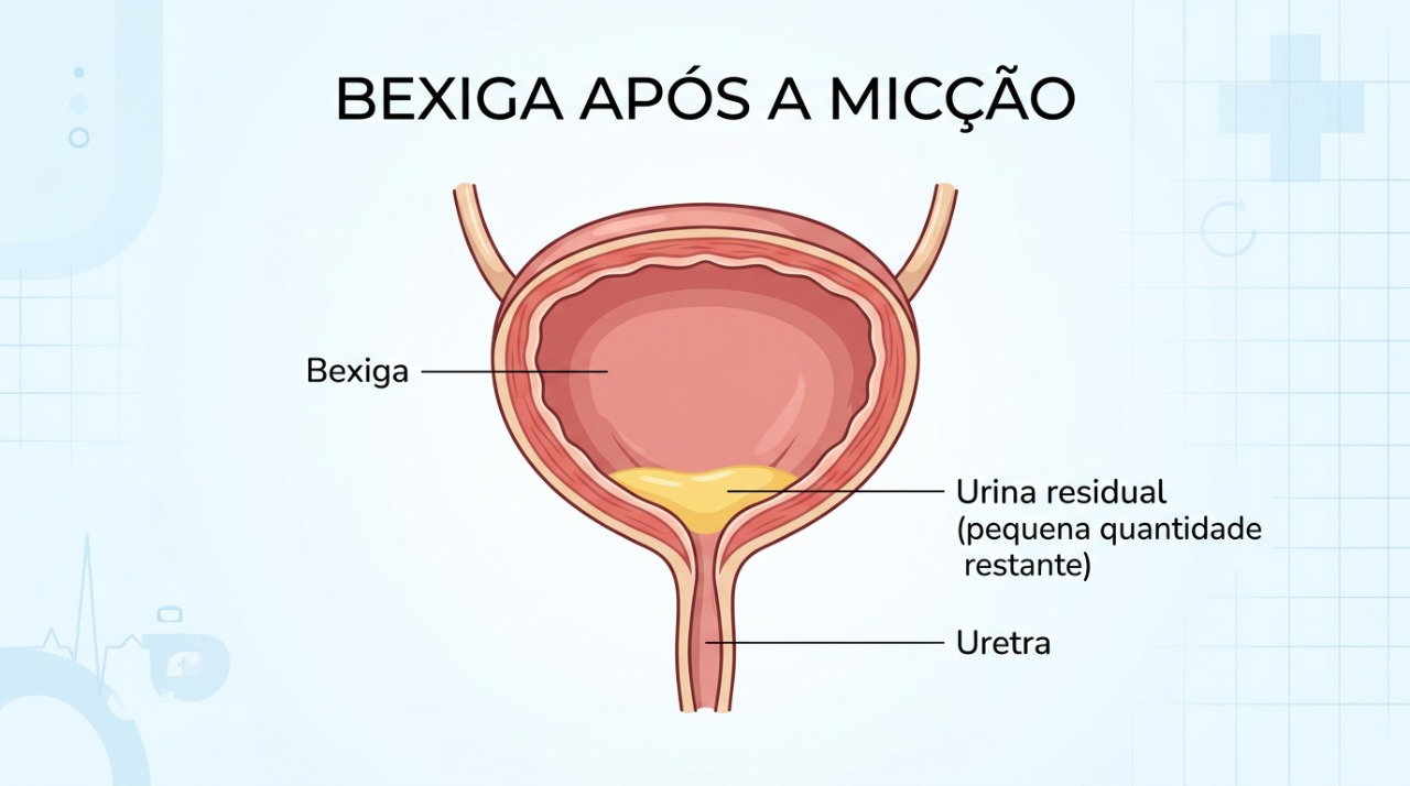 Urina que permanece na bexiga após a micção pode estar relacionada à retenção urinária.