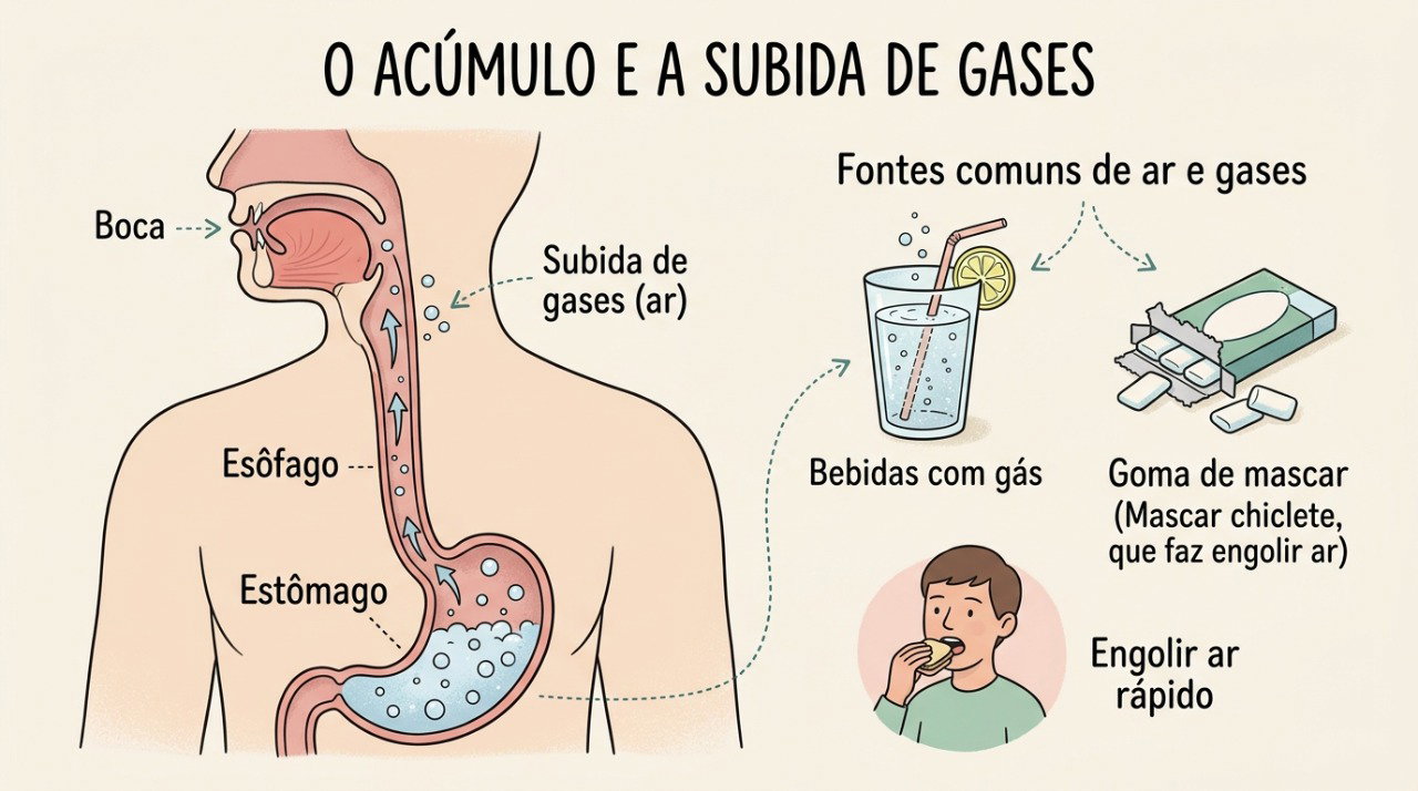 Engolir mais ar durante as refeições pode aumentar a frequência dos arrotos.