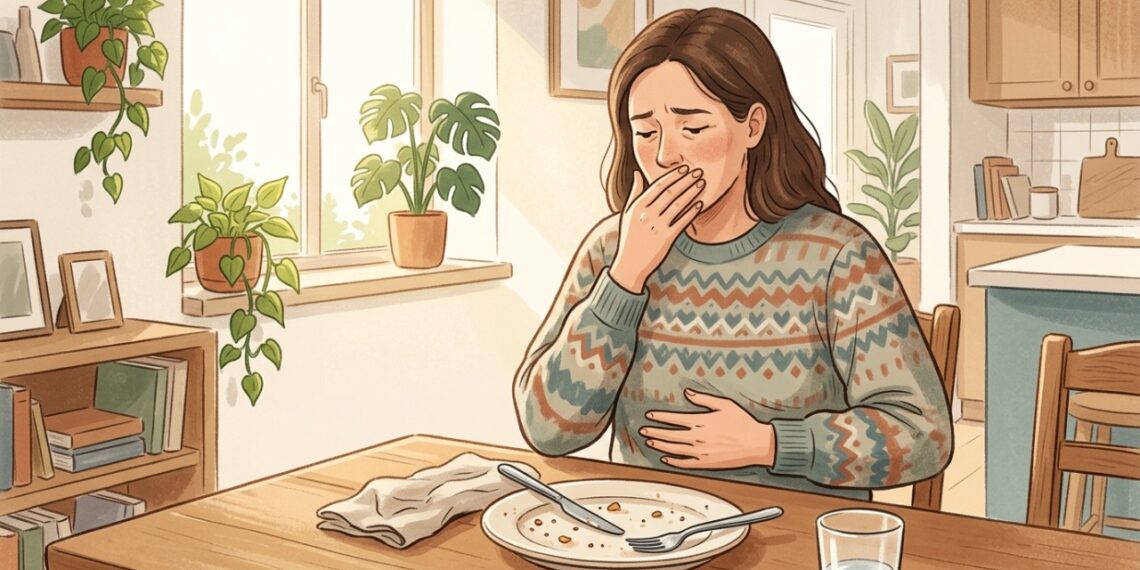 Comer rápido pode aumentar a entrada de ar e favorecer arrotos frequentes.