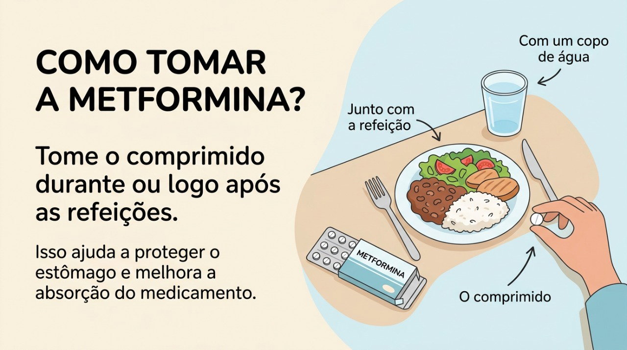 Tomar a metformina junto ou logo após a refeição pode ajudar a reduzir efeitos digestivos.