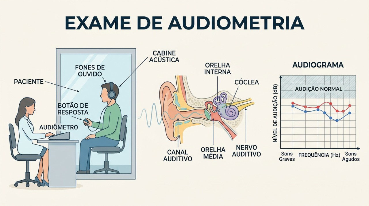 O teste auditivo ajuda a identificar quais sons estão mais difíceis de perceber e a intensidade da perda.