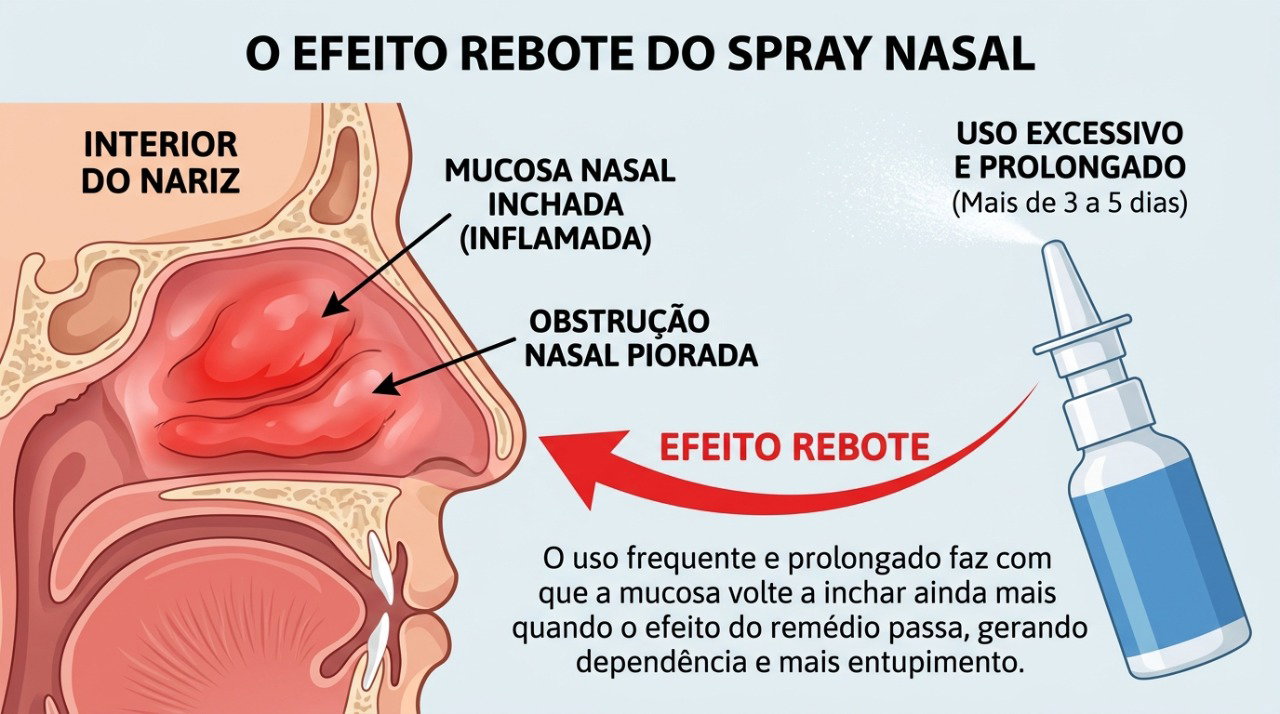Alguns sprays descongestionantes podem provocar efeito rebote e manter o nariz obstruído quando usados por tempo demais.