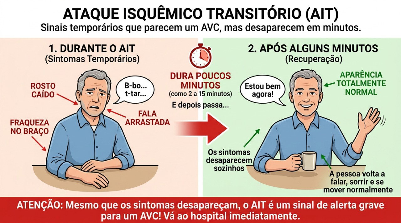 Sintomas neurológicos que desaparecem em minutos podem ocorrer em um ataque isquêmico transitório.