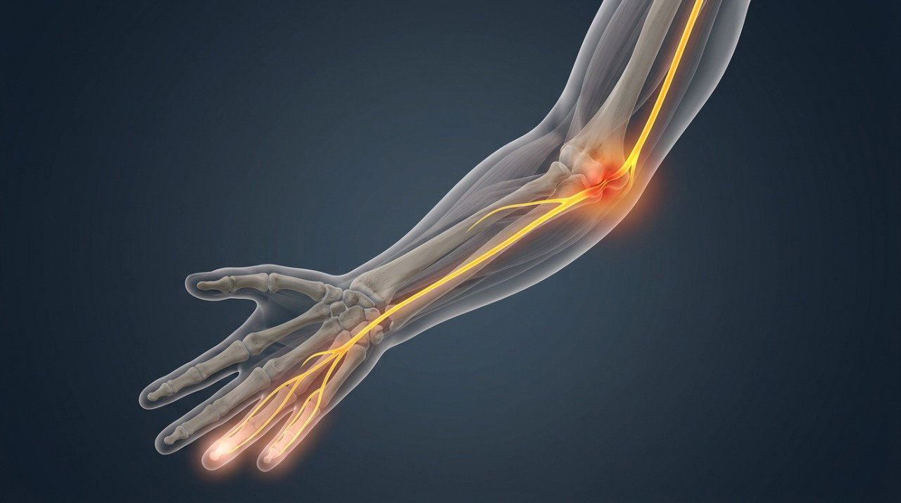 O nervo ulnar passa pelo cotovelo e leva sensibilidade ao mindinho e a parte do dedo anelar.
