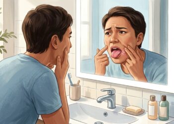 Placas brancas na boca podem aparecer em casos de candidíase oral, especialmente após antibióticos ou com uso de dentadura.