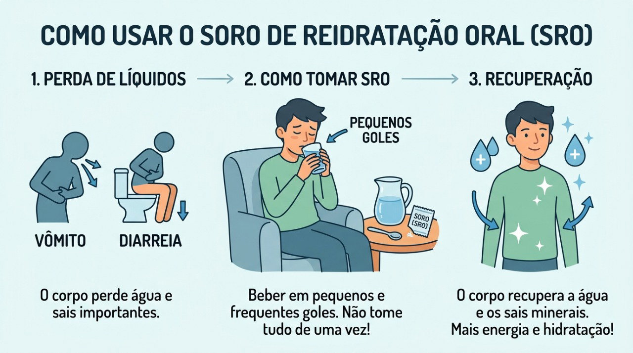 Manter a hidratação é um dos cuidados mais importantes durante episódios de diarreia e vômitos.