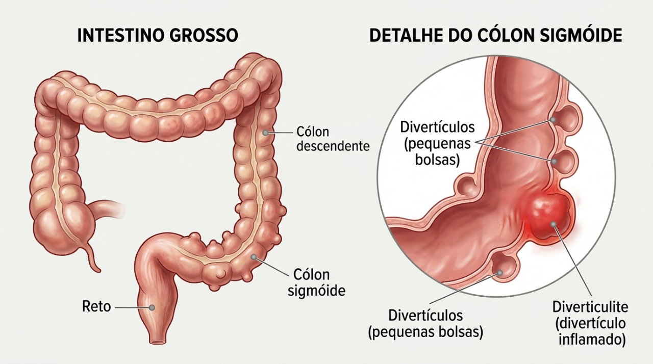 A diverticulite pode causar inflamação no intestino e dor mais intensa na parte inferior esquerda do abdômen.