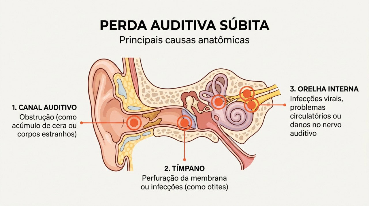 Cera, infecções e alterações do ouvido interno podem causar redução da audição e precisam ser diferenciadas.