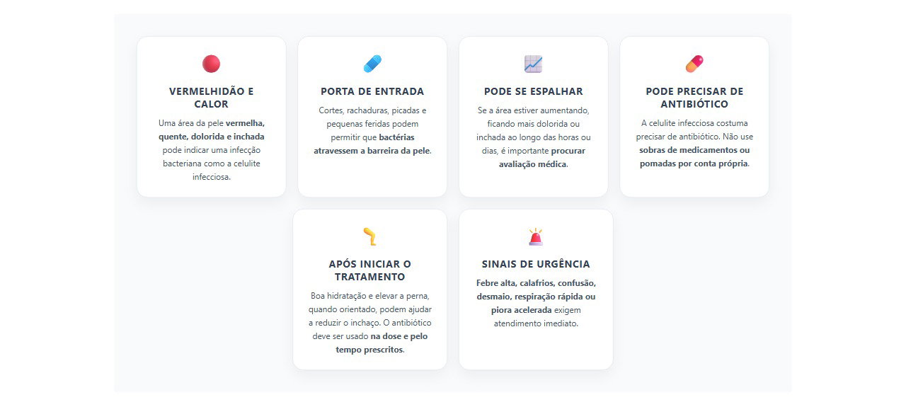 Pele vermelha, quente e dolorida: sinais de possível celulite infecciosa