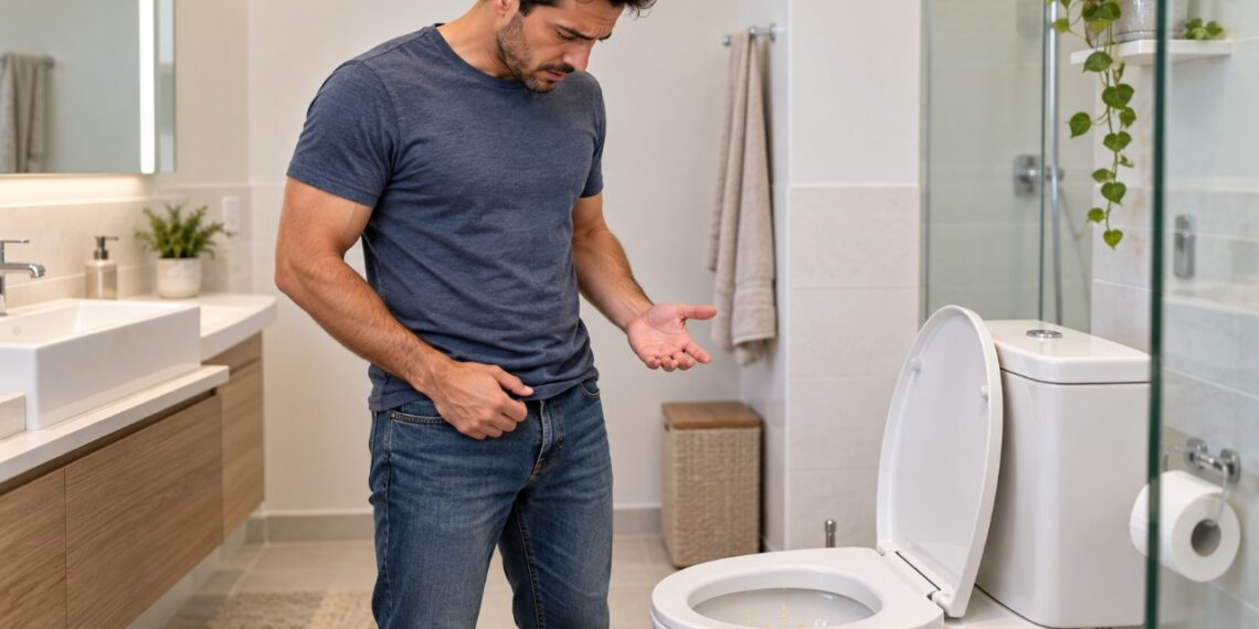 Algumas gotas após urinar podem acontecer quando resta urina na uretra.